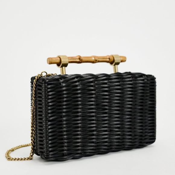 Zara Handbags - 🆕 ZARA WOVEN MINAUDIÈRE BRAIDED RIGID HANDLE SHOULDER GOLD SHOULDER STRAP BLACK